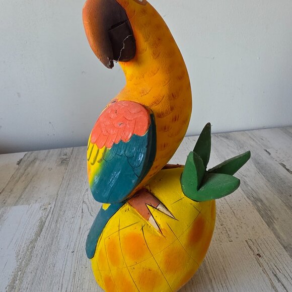 Wooden‎ parrot pineapple sculpture wooden macaw bird tropical figurine - Picture 2 of 9